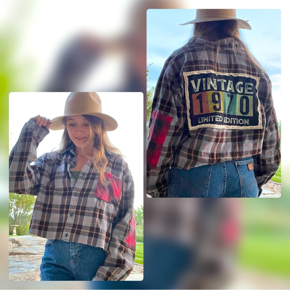 vintage style patchwork up-cycled flannel